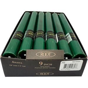 Root Candles Unscented Arista 9" Beeswax Dinner Candles Dark Green 12-Count New
